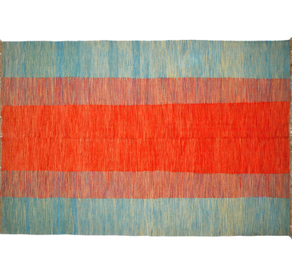 Tapis kilim Art Déco 295×198 cm, vue d'ensemble – Laine naturelle, Nord-Ouest Afghanistan