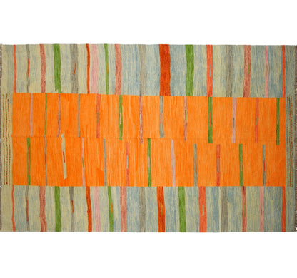 Tapis kilim Art Déco 298×199 cm, vue d'ensemble – Laine naturelle, Nord-Ouest Afghanistan