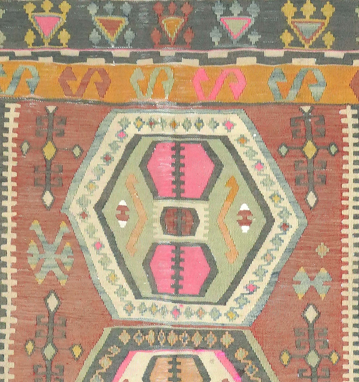 Détail du tissage en laine du kilim Corum tissé à la main (provenance Corum)