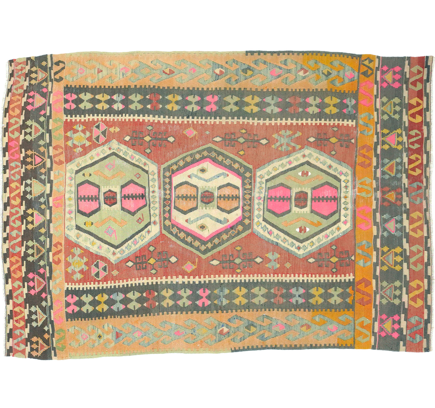 Vue horizontale du kilim Corum 177 x 126 cm – Tapis turc en laine de provenance Corum