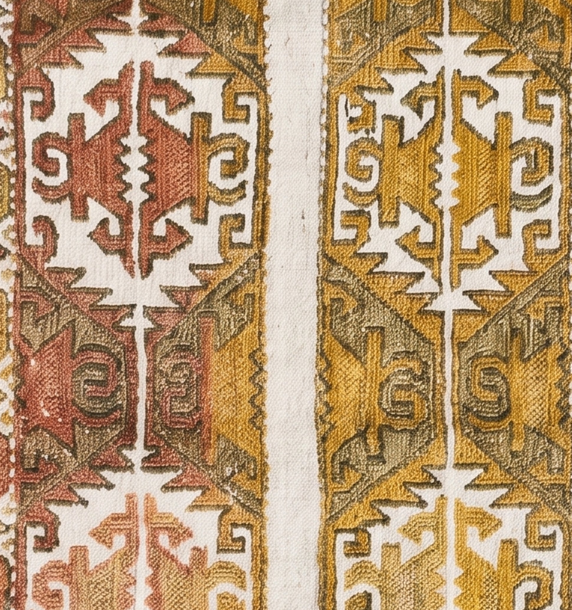 Détail du tissage en laine du kilim Cuval tissé à la main (provenance Cuval)