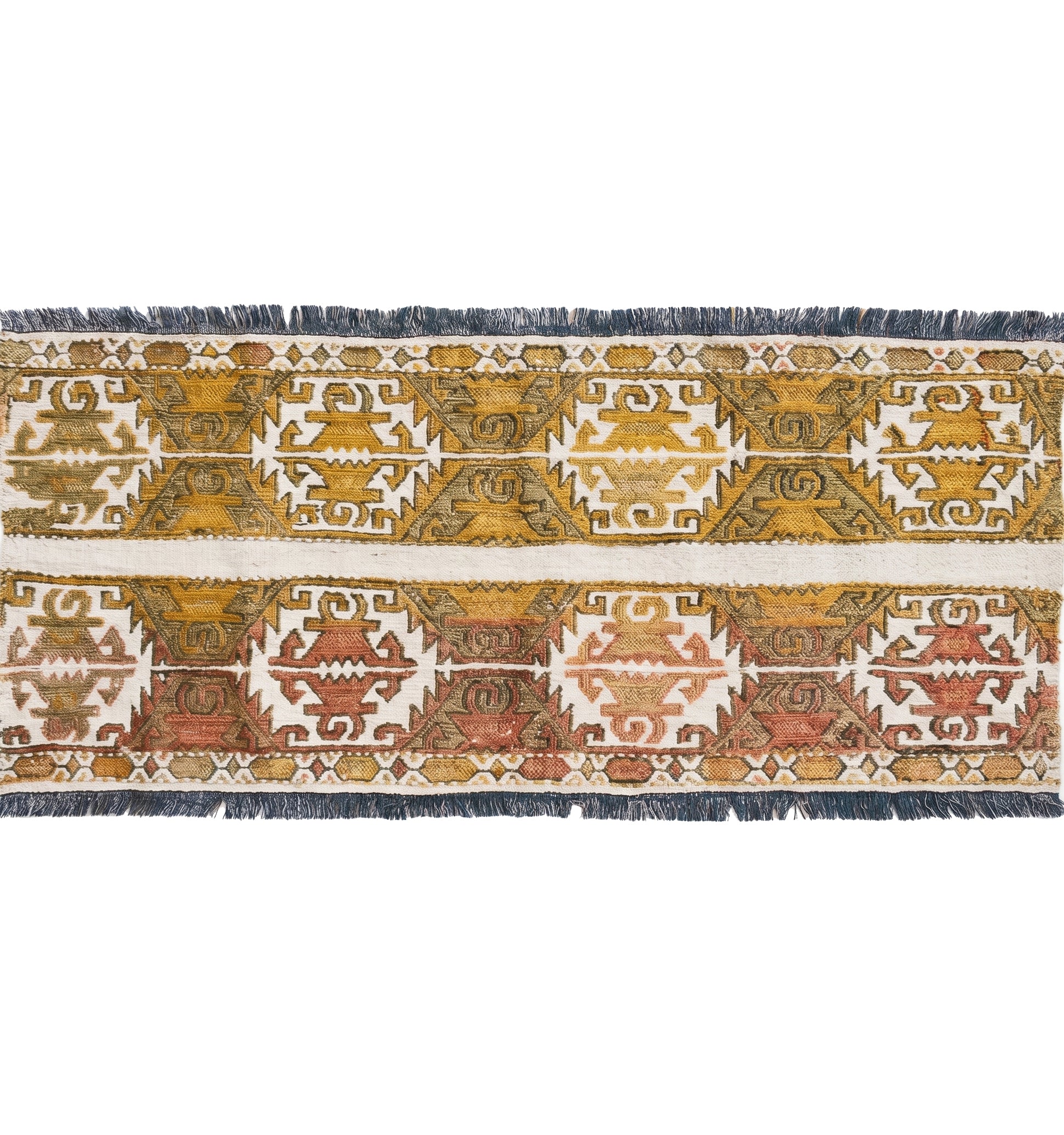 Vue horizontale du kilim Cuval 122 x 50 cm – Tapis turc en laine de provenance Cuval