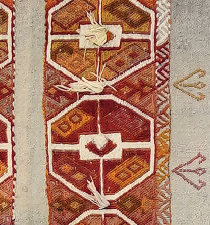 Tapis kilim ancien Cuval 128×58 cm, vue d'ensemble – Laine naturelle, environ 65 ans, Anatolie Centrale