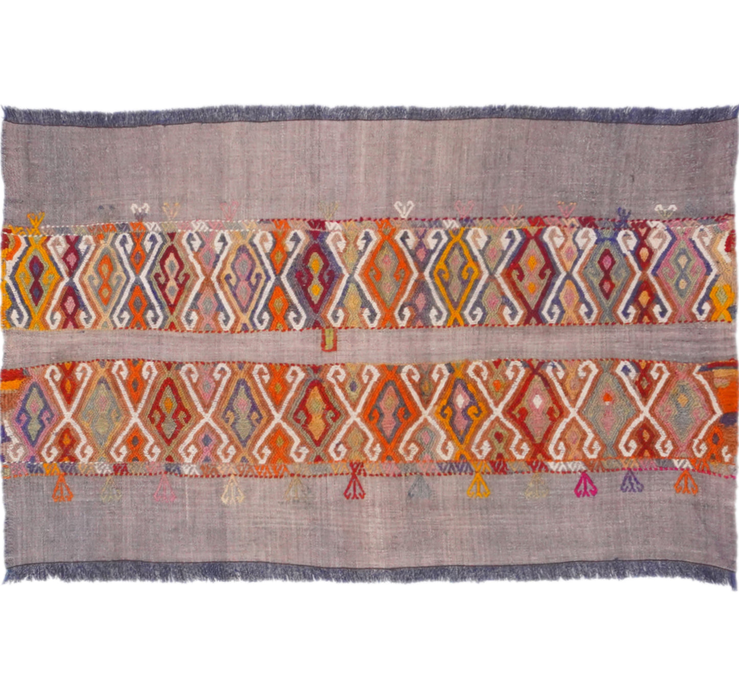 Vue horizontale du kilim Cuval 130 x 68 cm – Tapis turc en laine de provenance Cuval