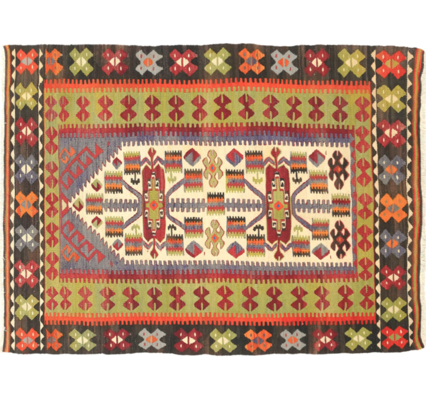 Vue horizontale du kilim Deddik 162 x 114 cm – Tapis turc en laine de provenance Deddik