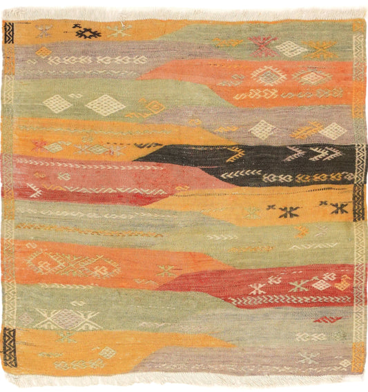Kilim Denizli 112 x 108 cm – Tapis turc en laine tissé main, provenance Denizli