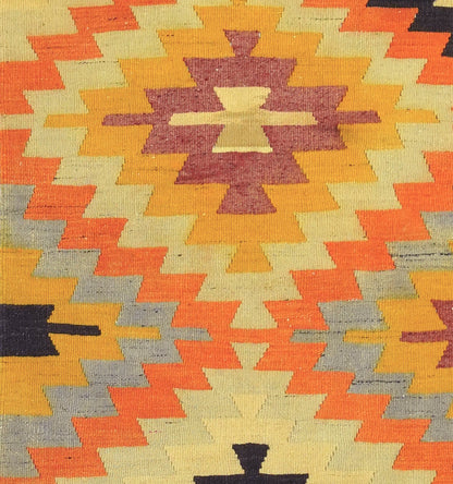Détail du tissage – Tapis kilim ancien Denizli 160×120 cm, laine naturelle tissée main
