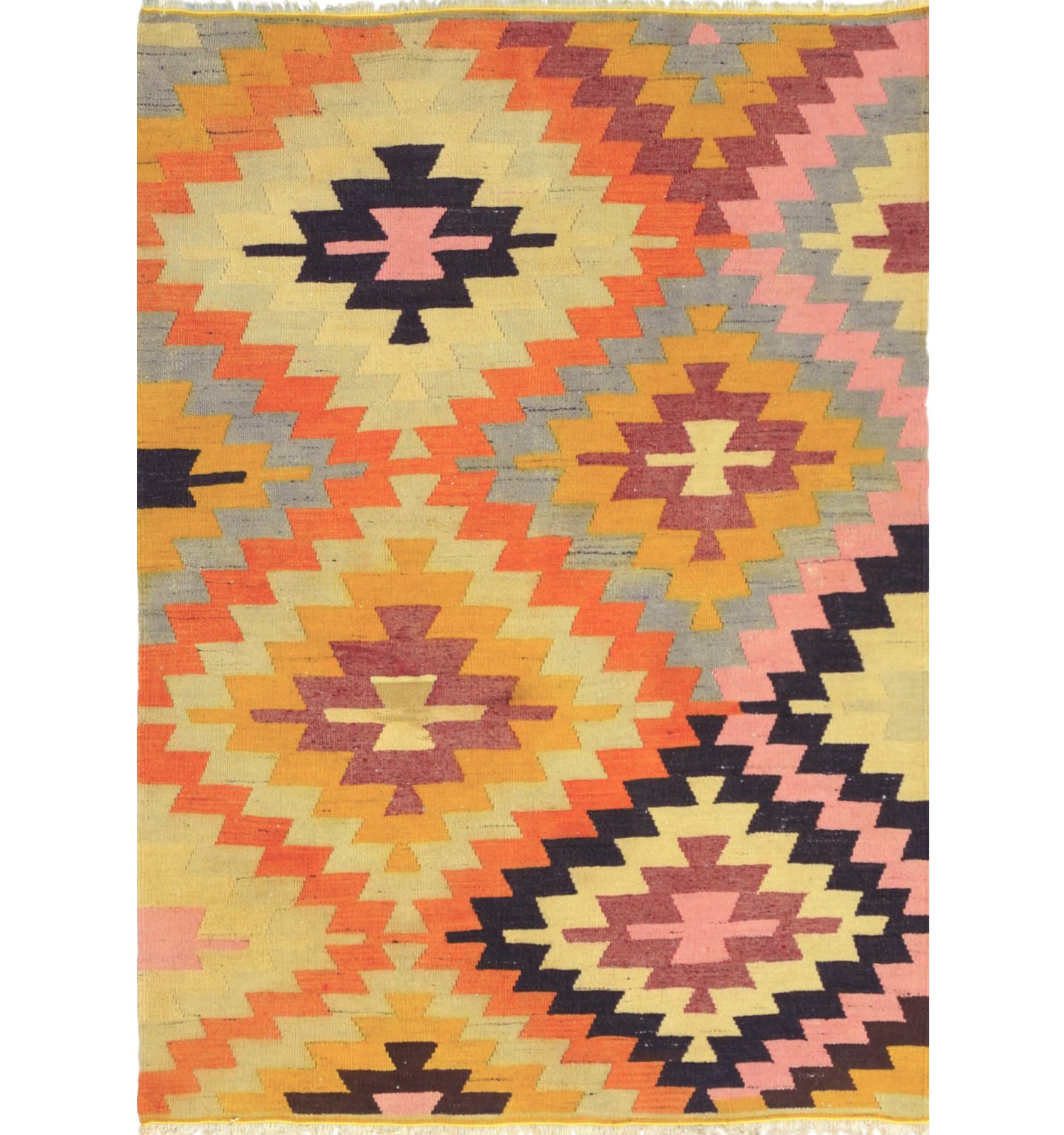 Kilim ancien Denizli 160×120 cm – Tapis kilim tissé main en laine naturelle, Anatolie de l'Ouest