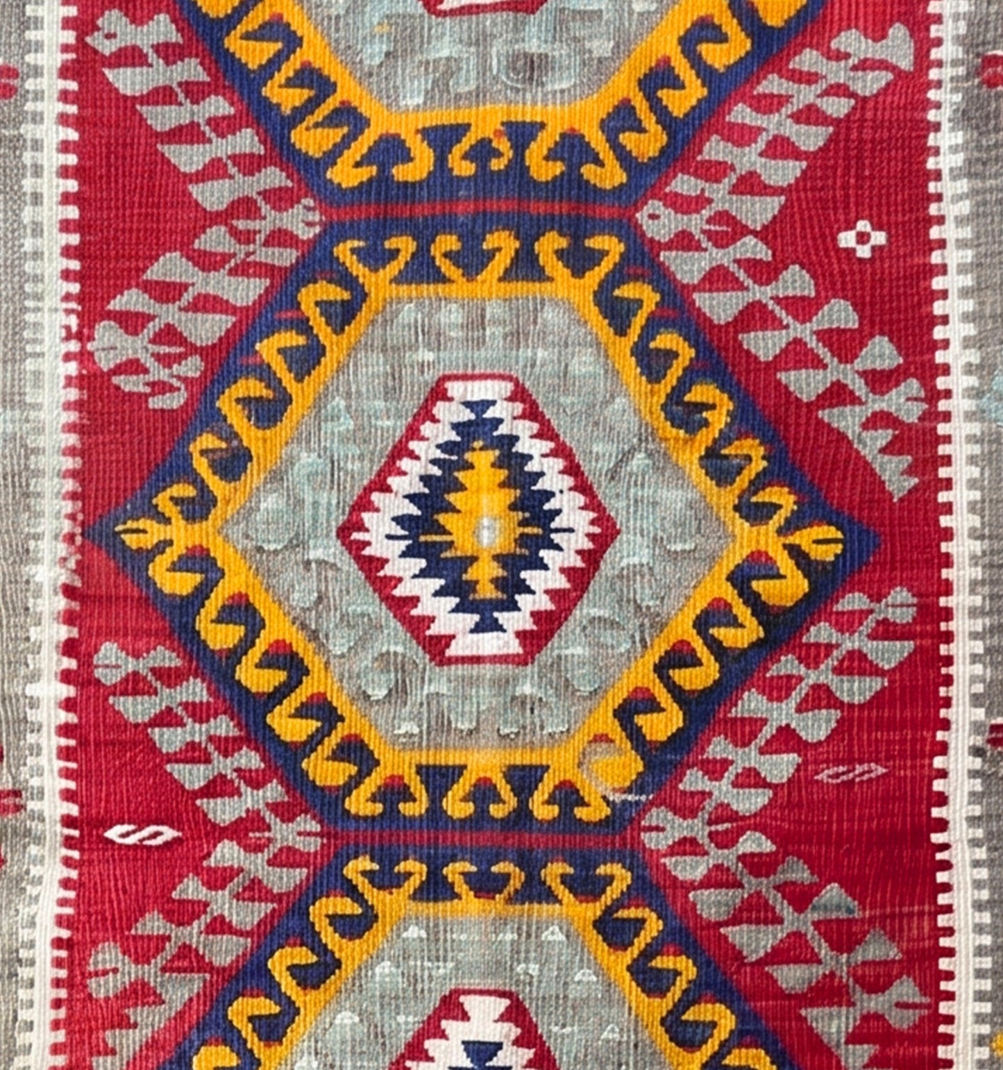 Détail du tissage en laine du kilim Denizli tissé à la main (provenance Denizli)