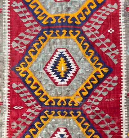 Détail du tissage en laine du kilim Denizli tissé à la main (provenance Denizli)