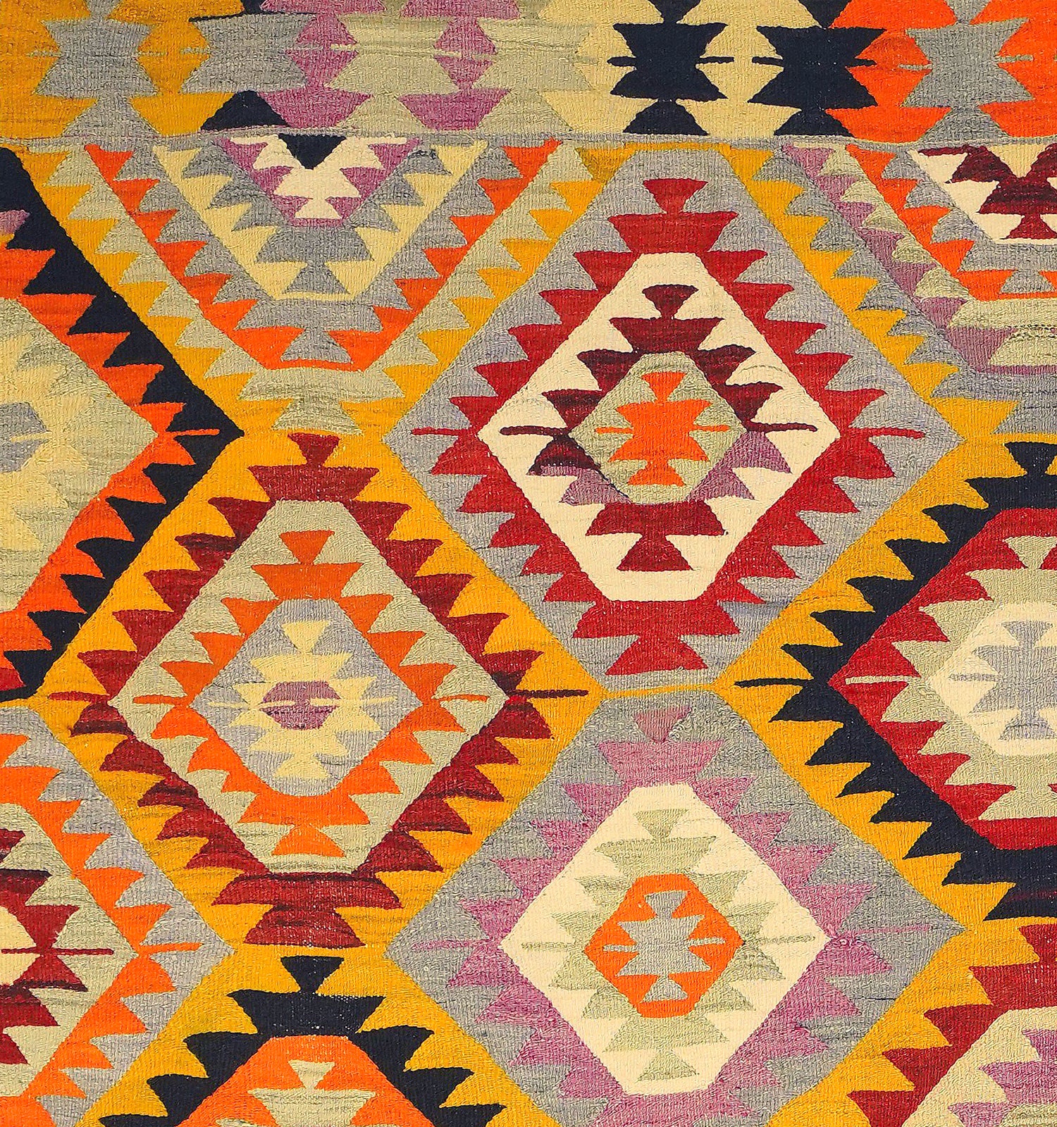 Détail du tissage – Tapis kilim ancien Denizli 260×170 cm, laine naturelle tissée main