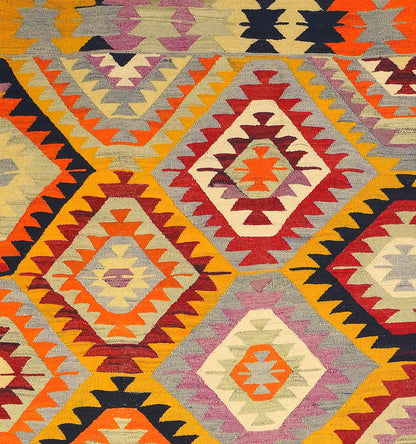 Détail du tissage – Tapis kilim ancien Denizli 260×170 cm, laine naturelle tissée main