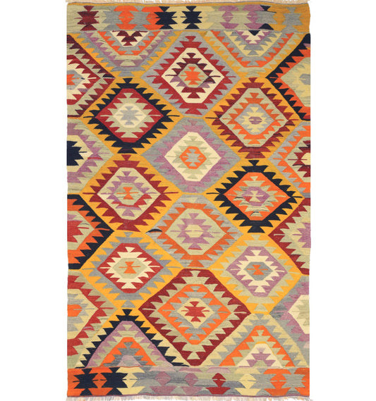 Kilim ancien Denizli 260×170 cm – Tapis kilim tissé main en laine naturelle, Anatolie de l'Ouest