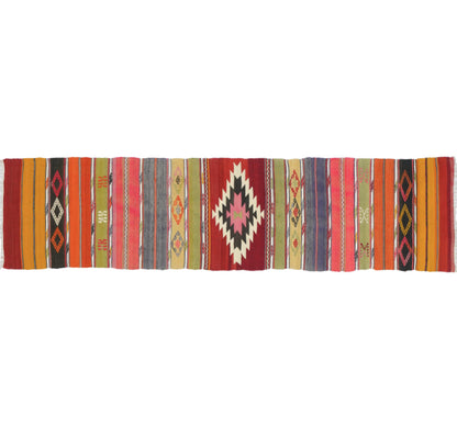 Tapis kilim ancien Denizli 270×61 cm, vue d'ensemble – Laine naturelle, environ 55 ans, Égée