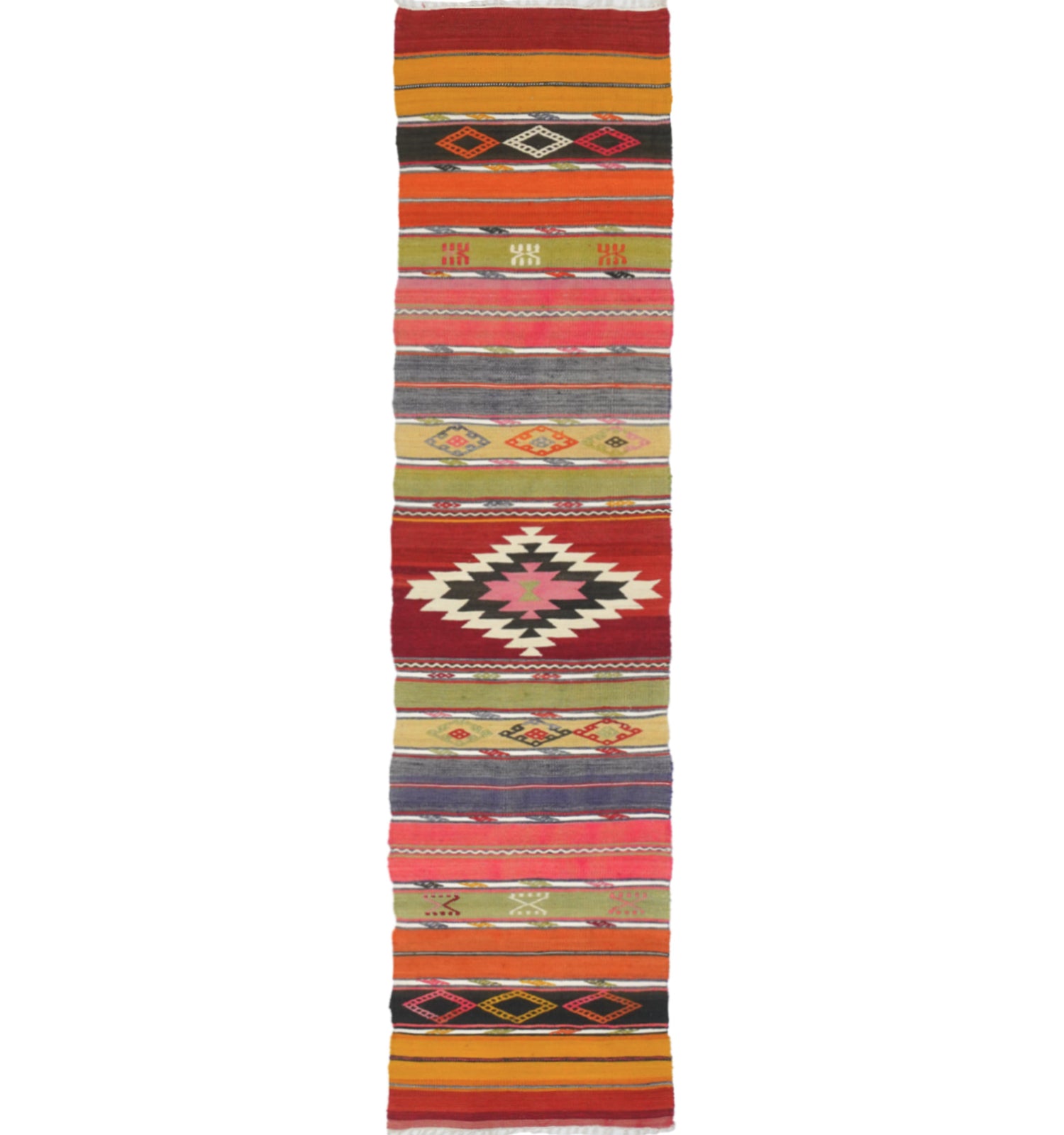 Kilim ancien Denizli 267×55 cm – Tapis kilim tissé main en laine naturelle, Égée