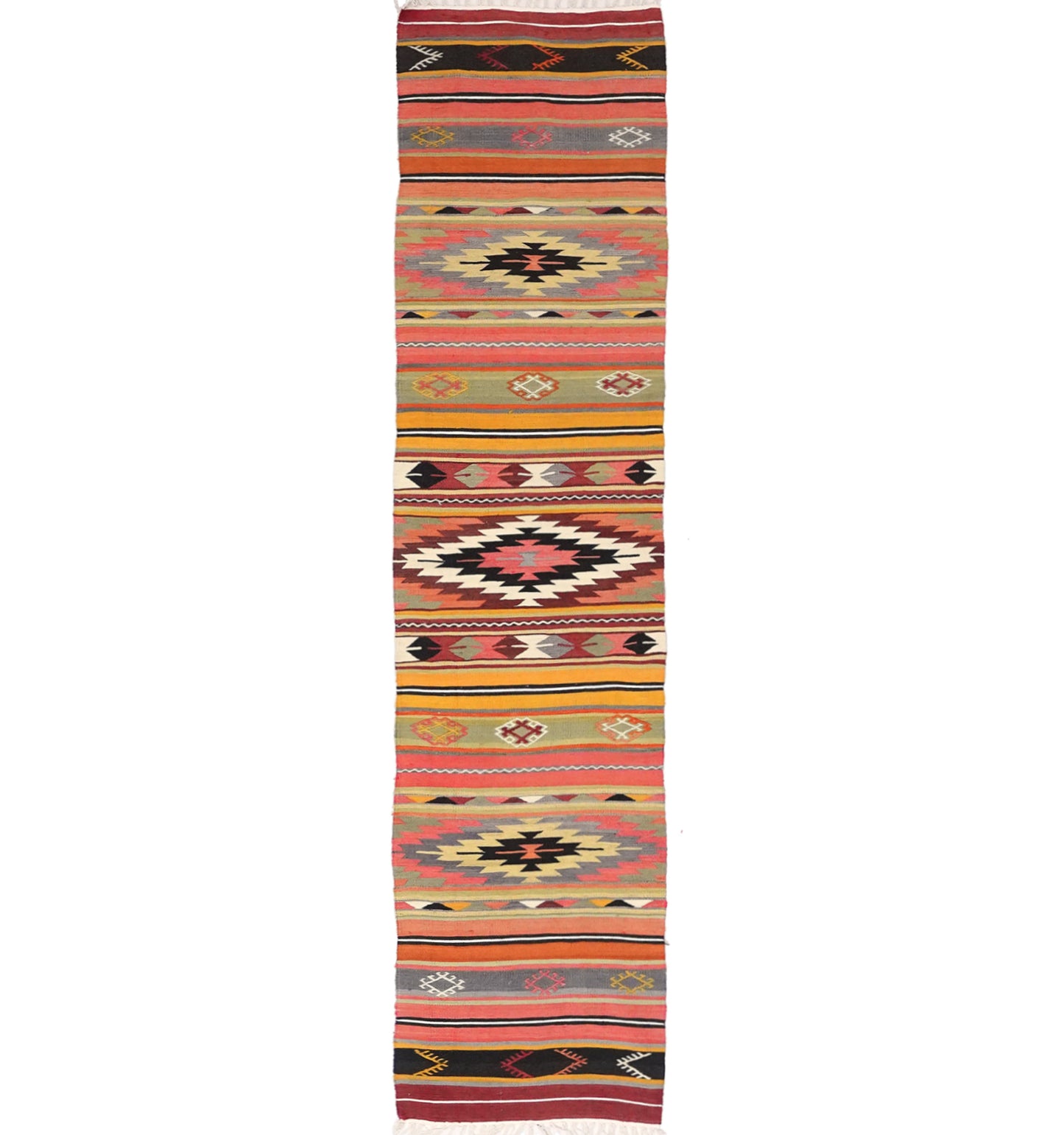 Kilim ancien Denizli 270×61 cm – Tapis kilim tissé main en laine naturelle, Égée