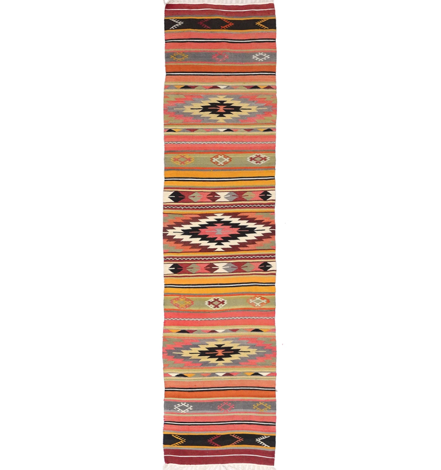 Kilim ancien Denizli 270×61 cm – Tapis kilim tissé main en laine naturelle, Égée