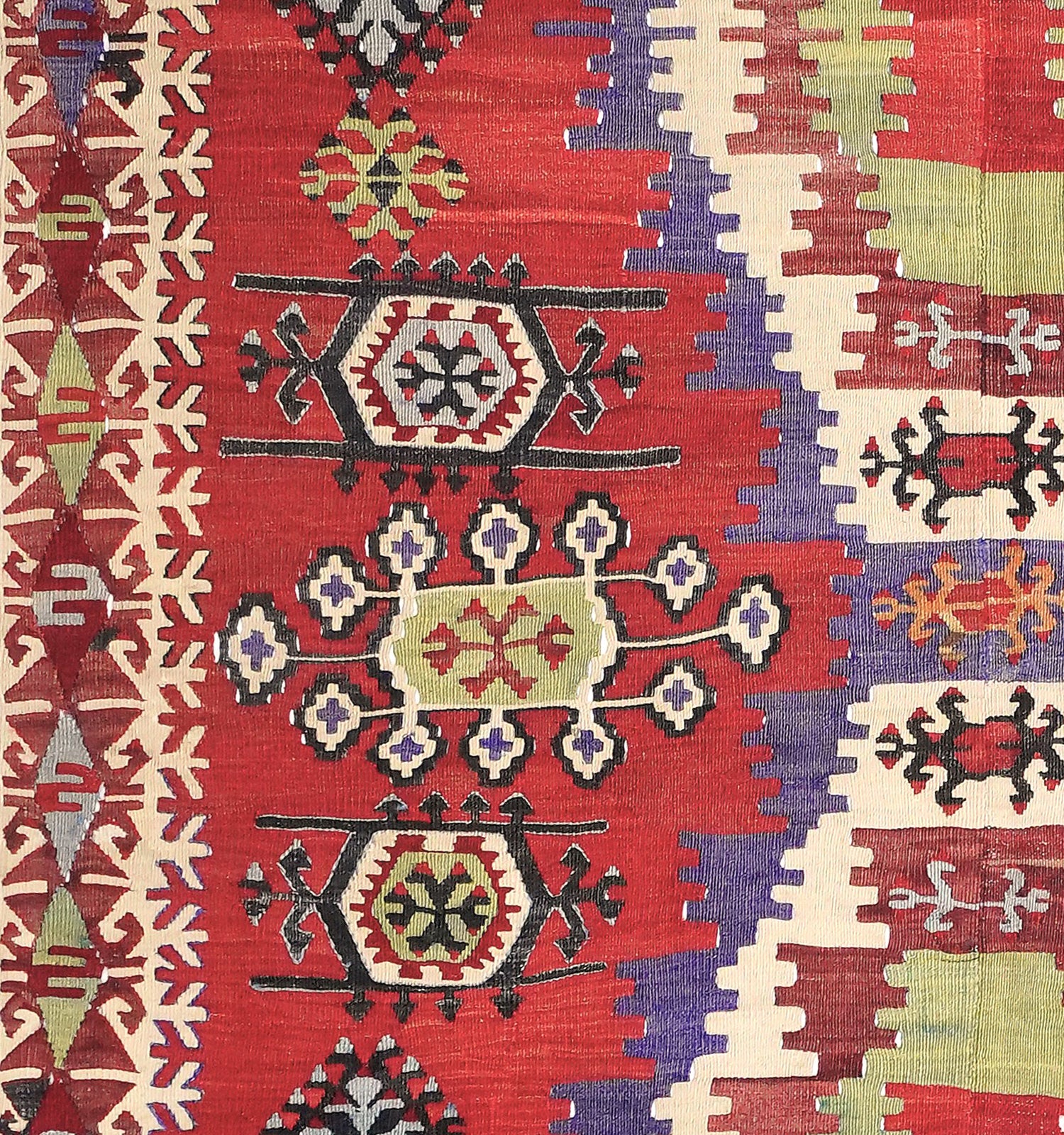 Détail du tissage en laine du kilim Eregli tissé à la main (provenance Eregli)