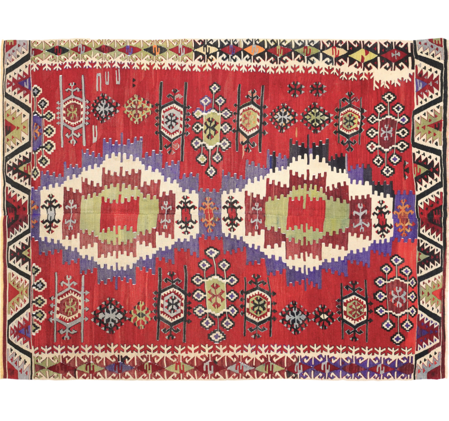 Vue horizontale du kilim Eregli 220 x 143 cm – Tapis turc en laine de provenance Eregli