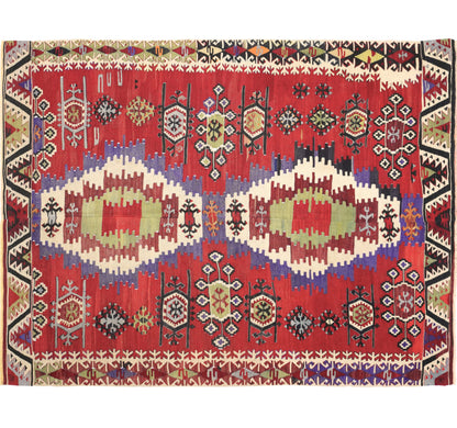 Vue horizontale du kilim Eregli 220 x 143 cm – Tapis turc en laine de provenance Eregli