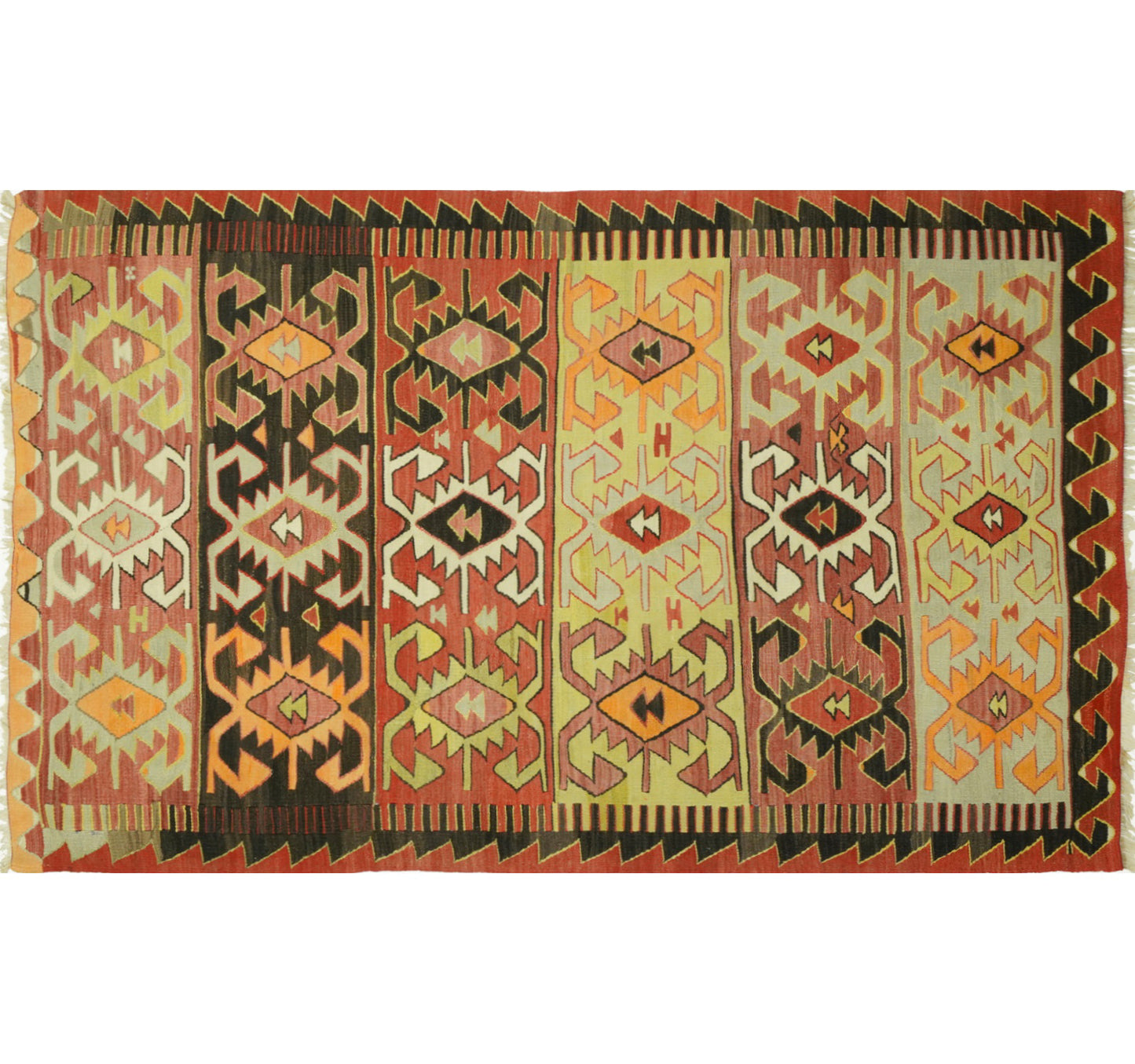 Détail du tissage – Tapis kilim ancien Eskisehir 256×146 cm, laine naturelle tissée main