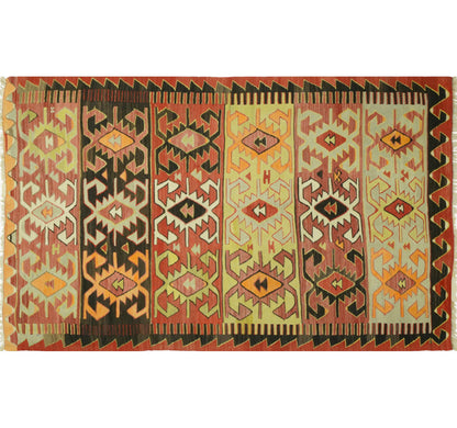 Détail du tissage – Tapis kilim ancien Eskisehir 256×146 cm, laine naturelle tissée main