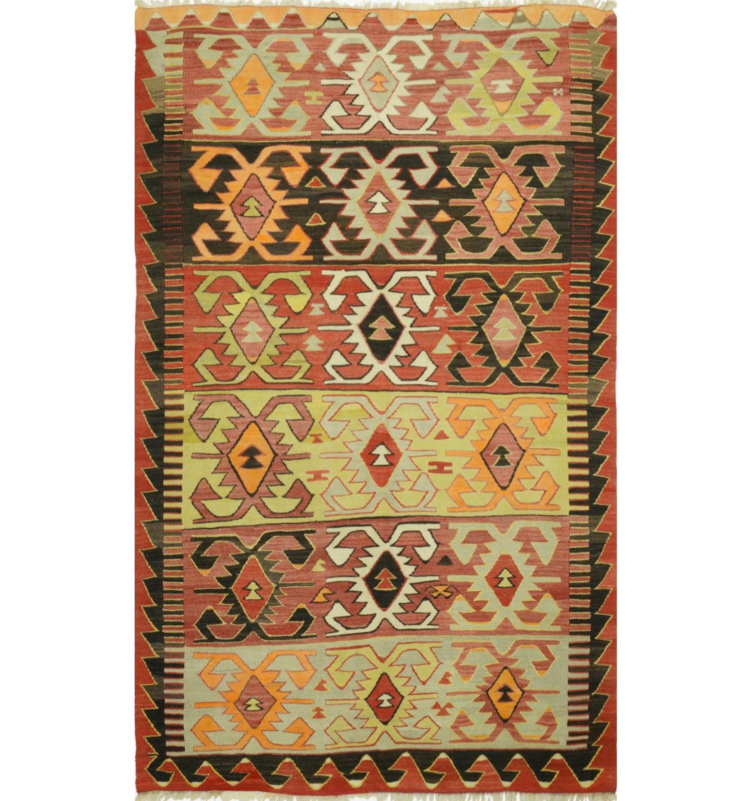 Kilim ancien Eskisehir 256×146 cm – Tapis kilim tissé main en laine naturelle, Anatolie Centrale
