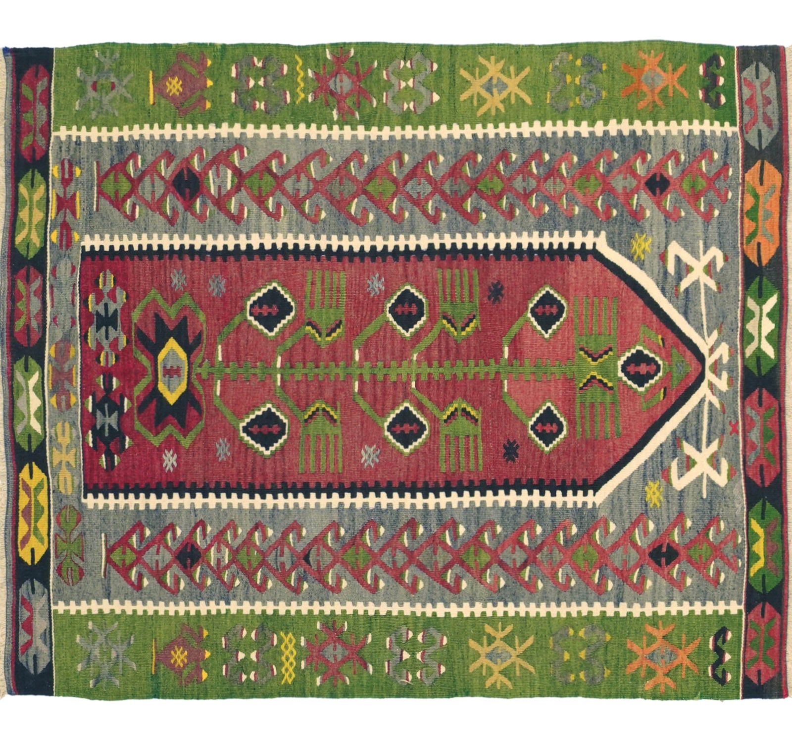 Vue horizontale du kilim Esme 135 x 115 cm – Tapis turc en laine de provenance Esme