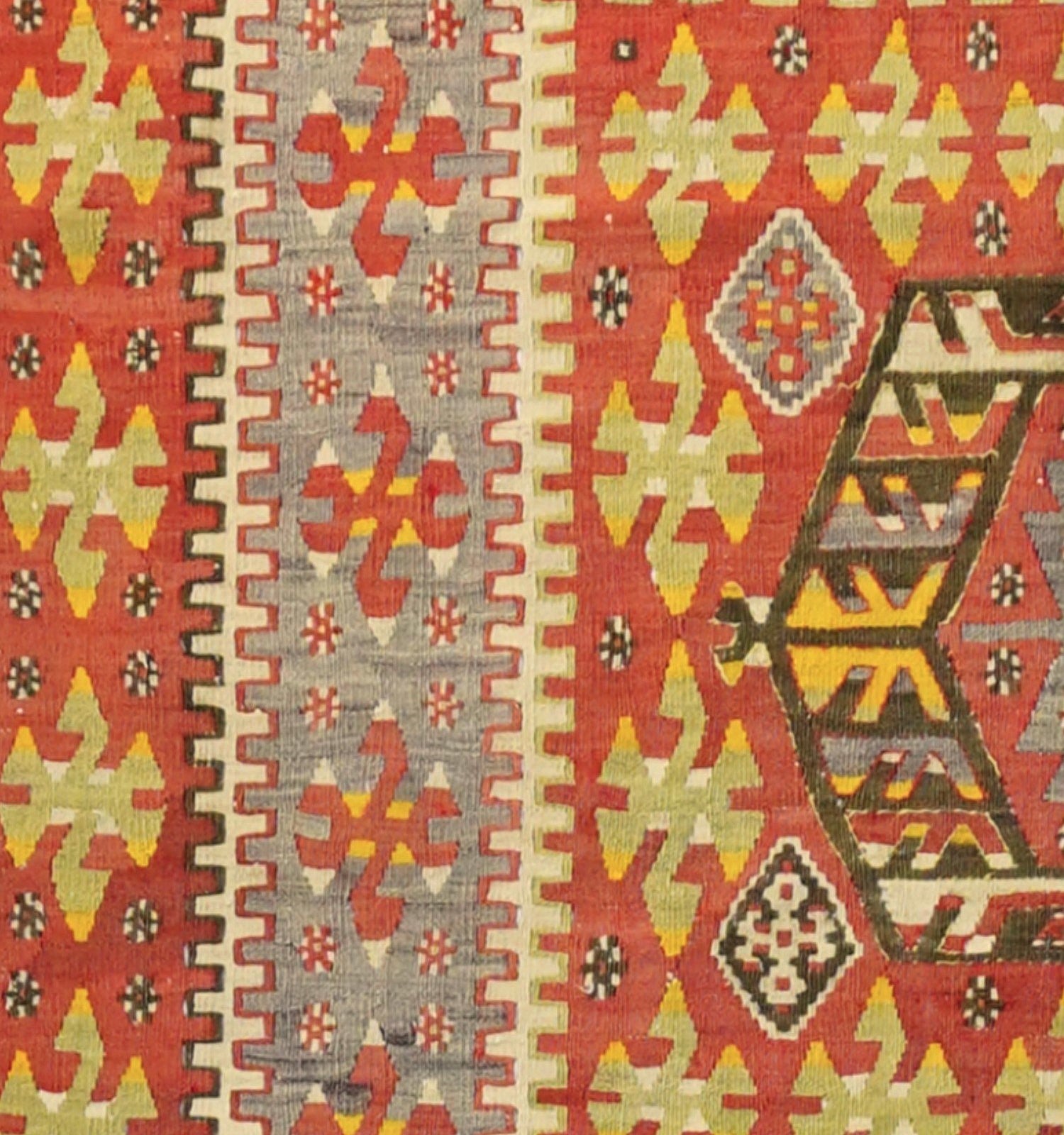 Détail du tissage en laine du kilim Eşme tissé à la main (provenance Eşme)