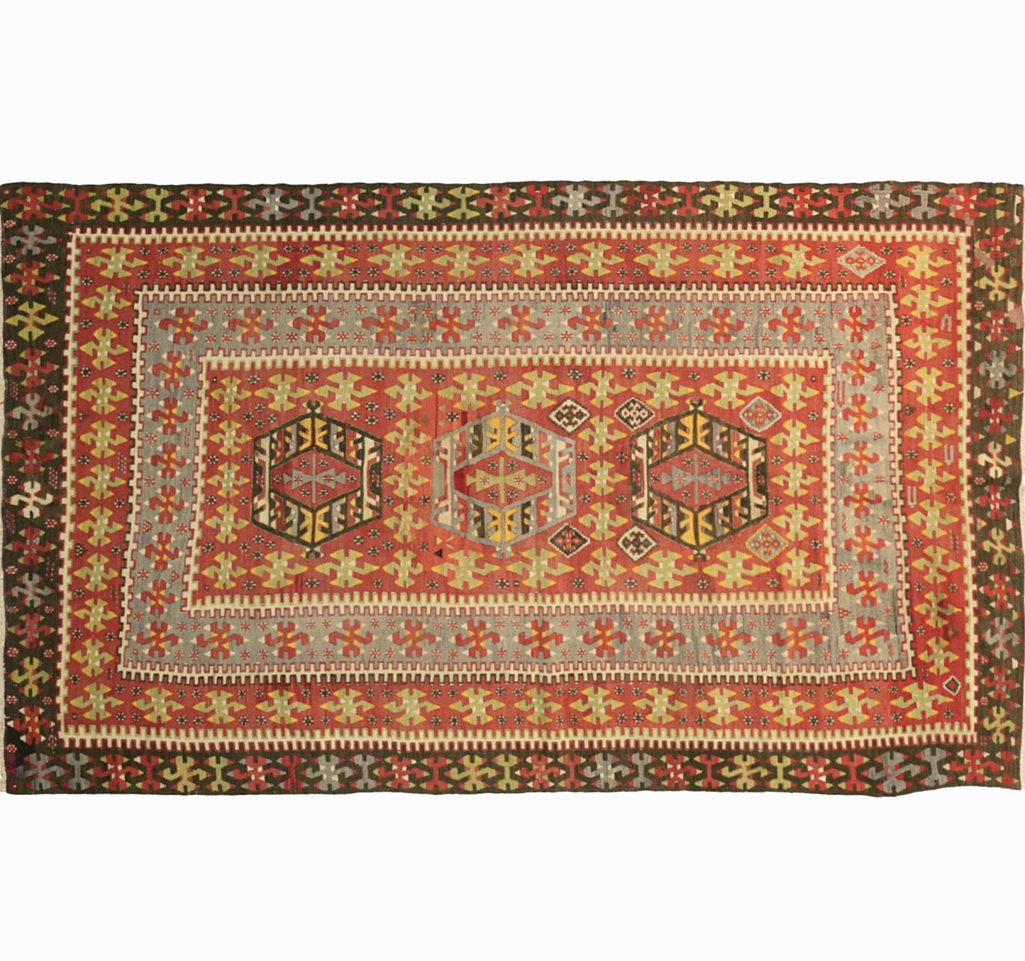 Vue horizontale du kilim Eşme 280 x 155 cm – Tapis turc en laine de provenance Eşme