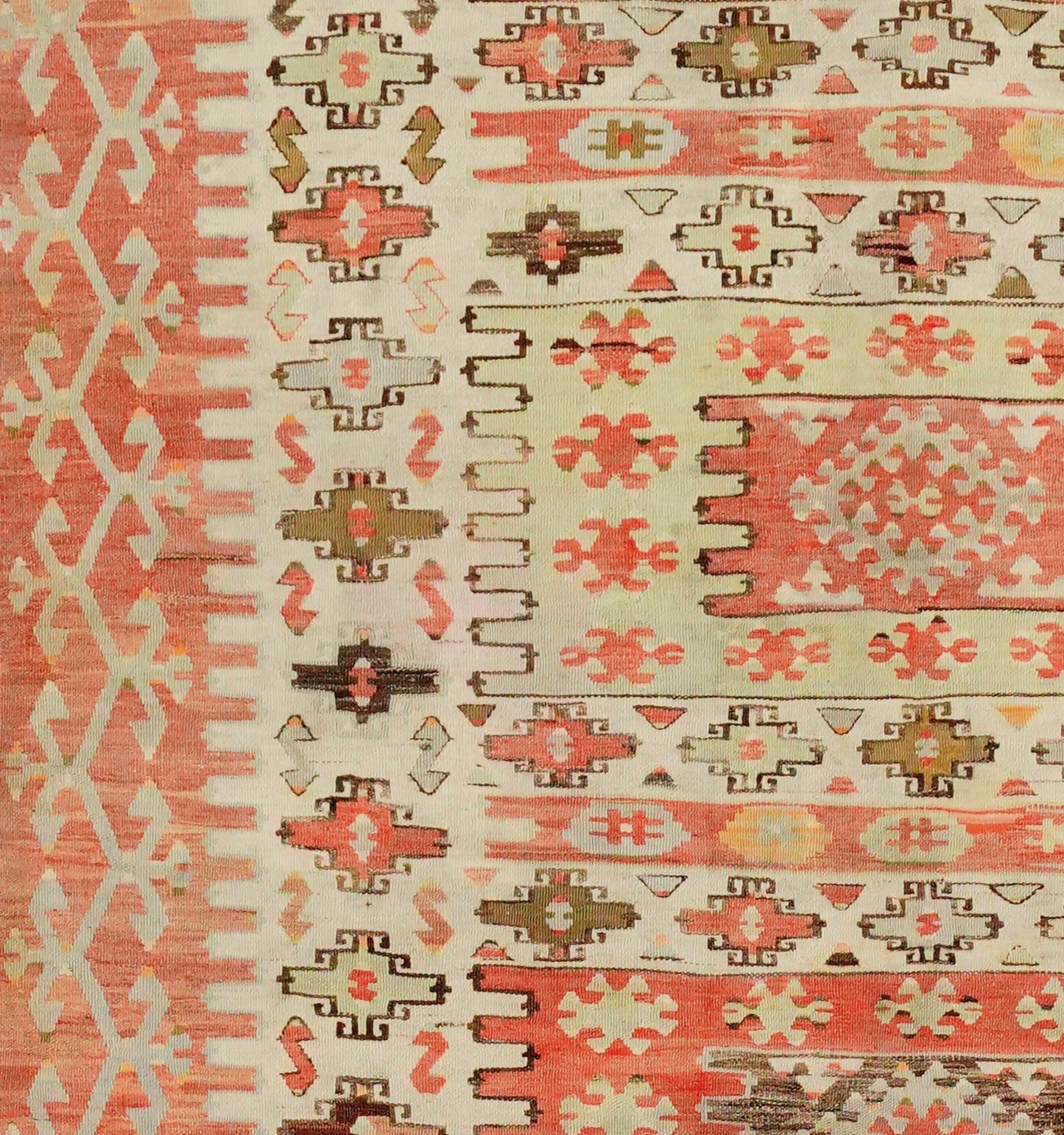 Détail du tissage – Tapis kilim ancien Esme 280×160 cm, laine naturelle tissée main