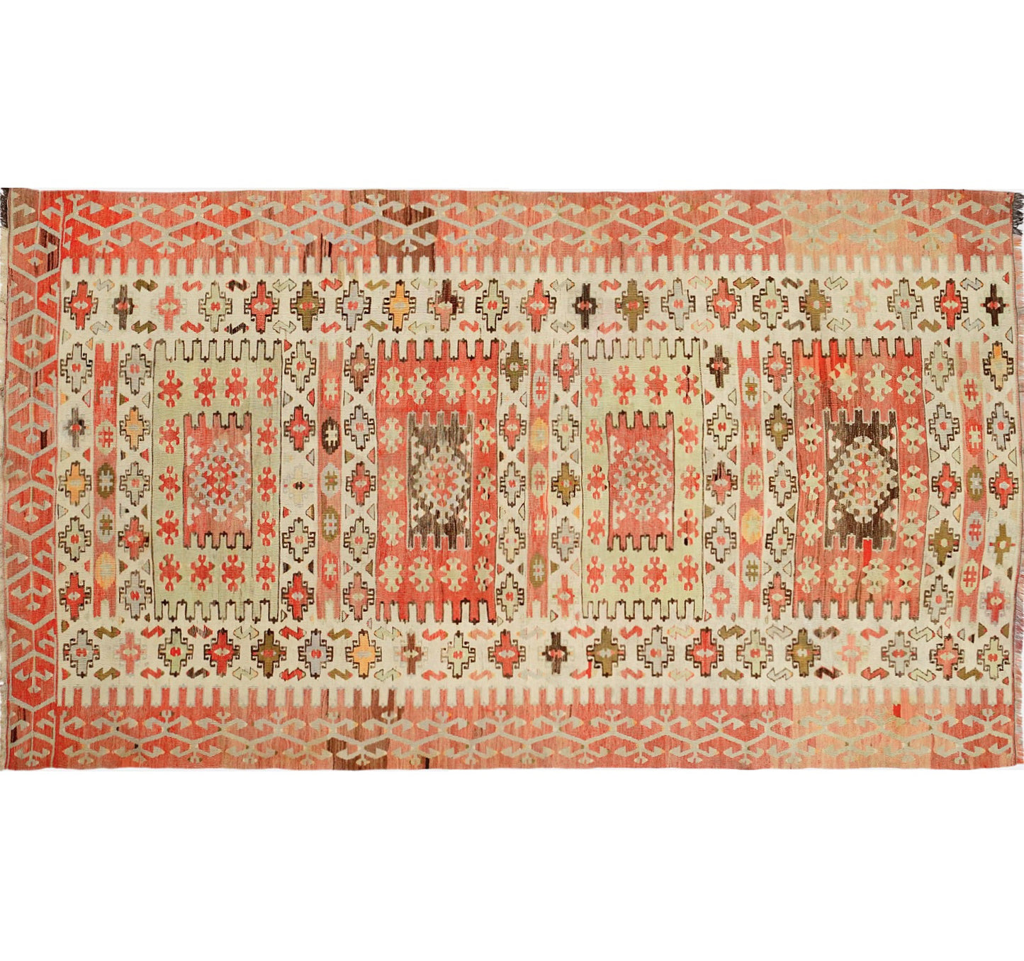 Tapis kilim ancien Esme 280×160 cm, vue d'ensemble – Laine naturelle, environ 65 ans, Anatolie de l'Ouest
