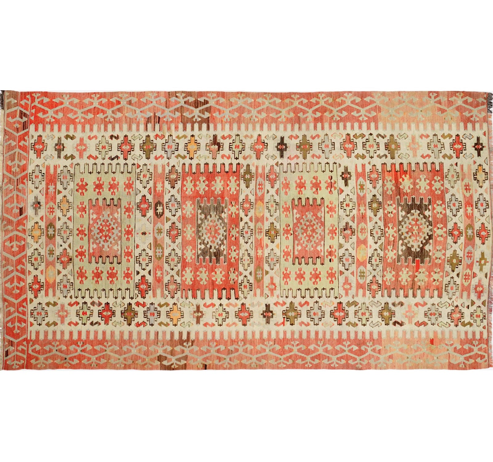Tapis kilim ancien Esme 280×160 cm, vue d'ensemble – Laine naturelle, environ 65 ans, Anatolie de l'Ouest