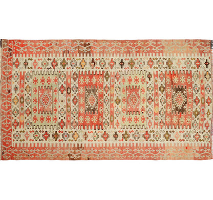 Tapis kilim ancien Esme 280×160 cm, vue d'ensemble – Laine naturelle, environ 65 ans, Anatolie de l'Ouest