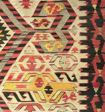 Détail du tissage – Tapis kilim ancien Esme 315×170 cm, laine naturelle tissée main
