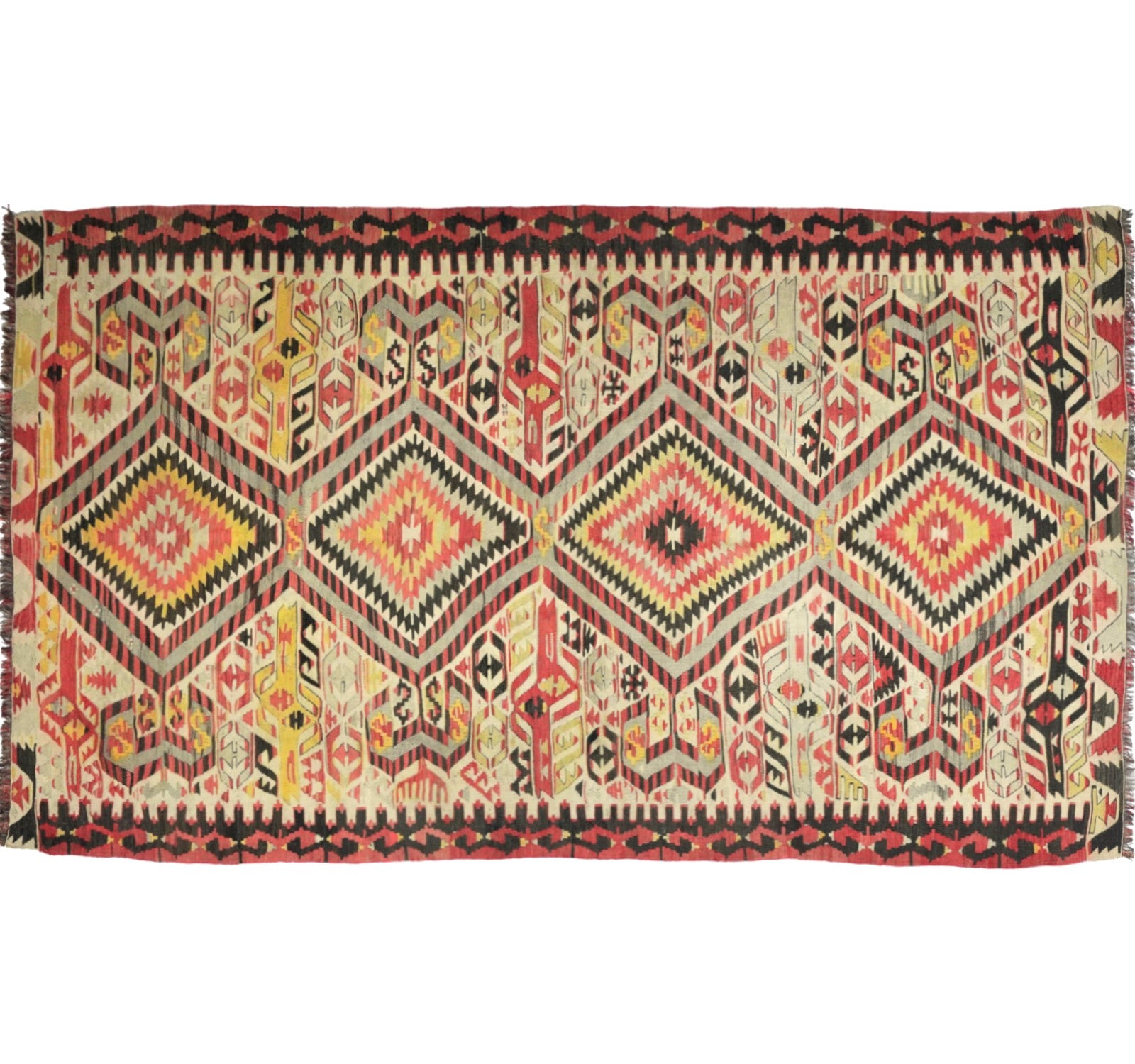 Tapis kilim ancien Esme 315×170 cm, vue d'ensemble – Laine naturelle, environ 65 ans, Anatolie de l'Ouest
