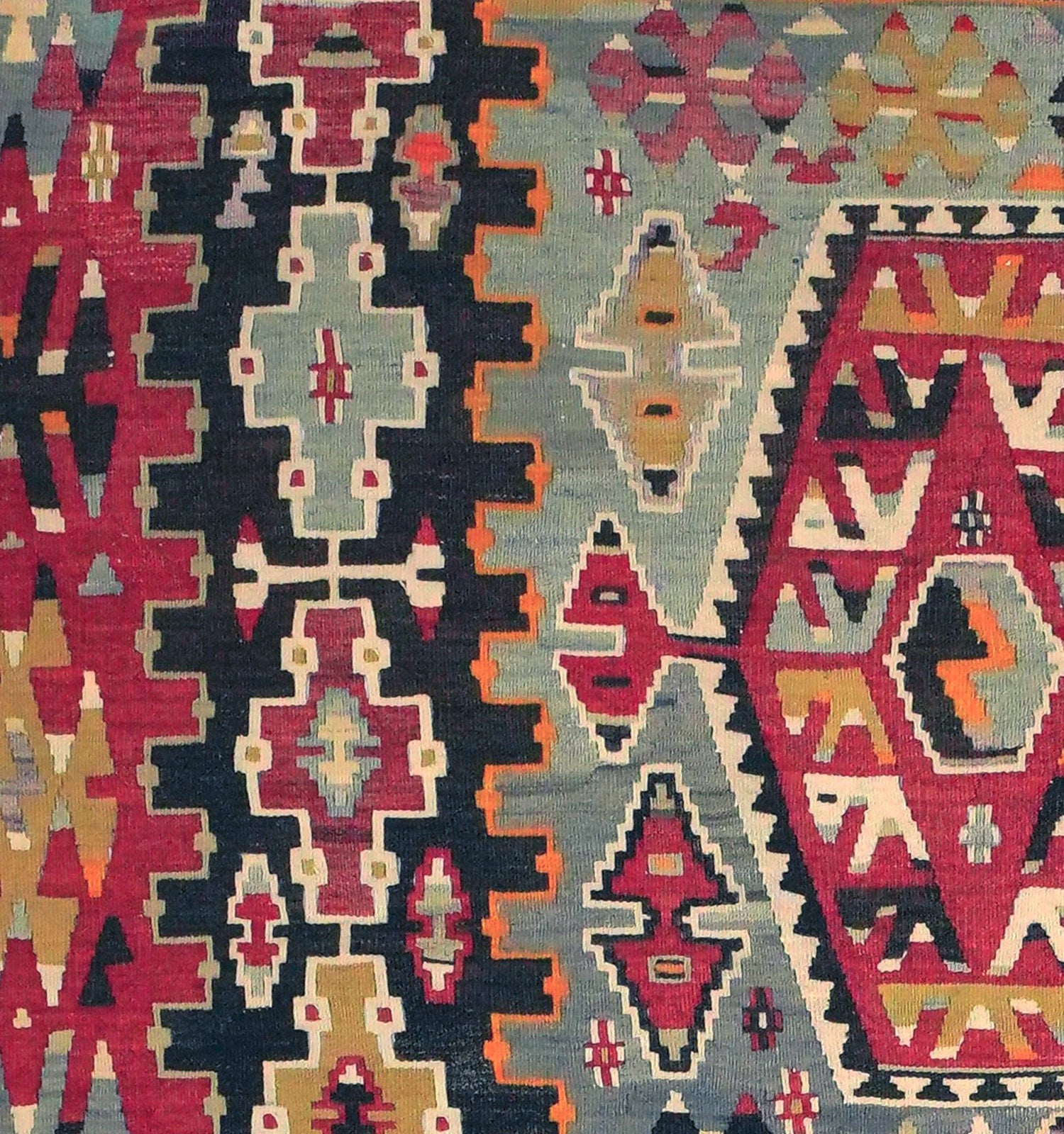 Détail du tissage en laine du kilim Esme tissé à la main (provenance Esme)