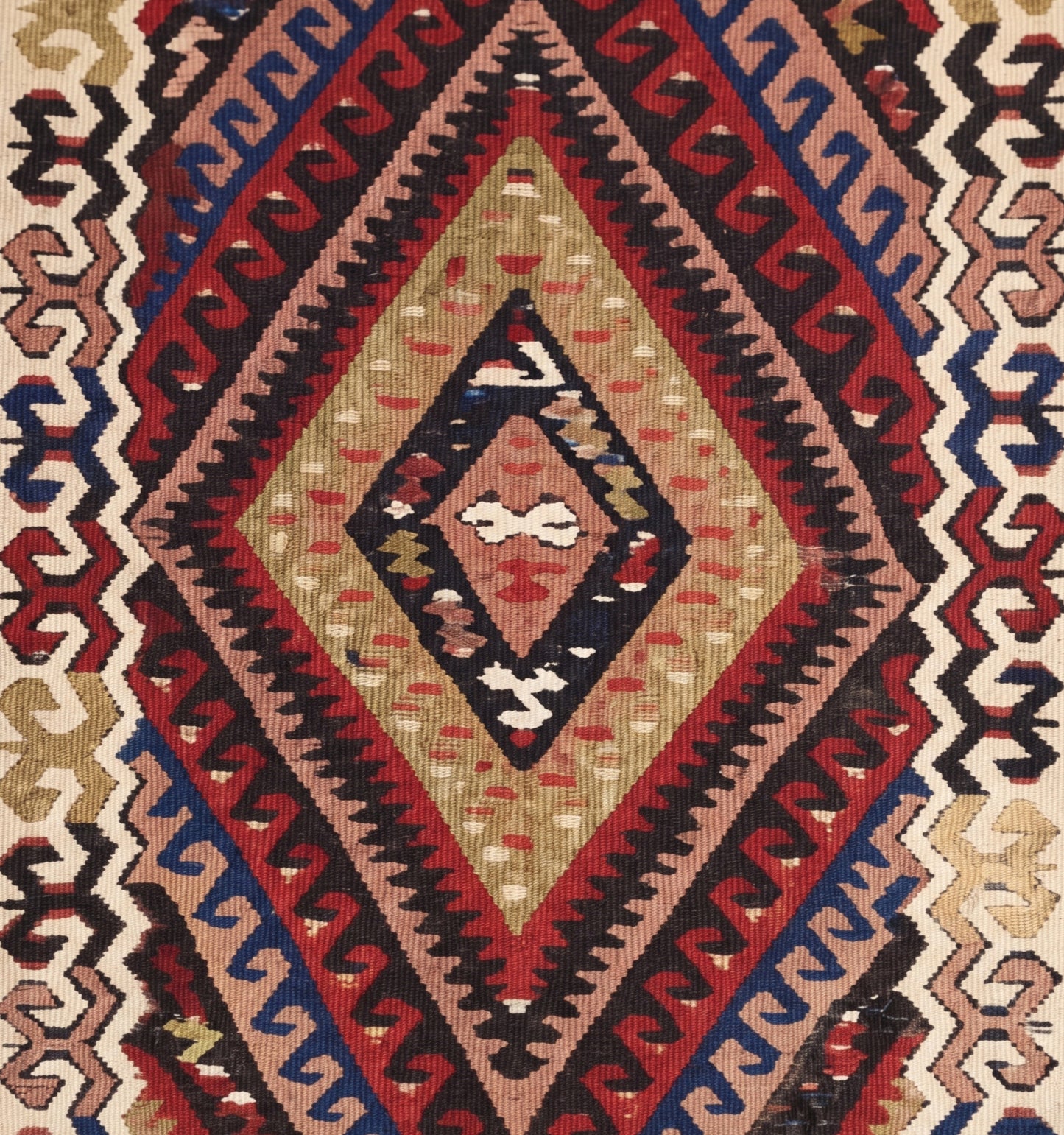 Détail du tissage en laine du kilim Fethiye tissé à la main (provenance Fethiye)
