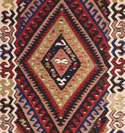 Détail du tissage en laine du kilim Fethiye tissé à la main (provenance Fethiye)