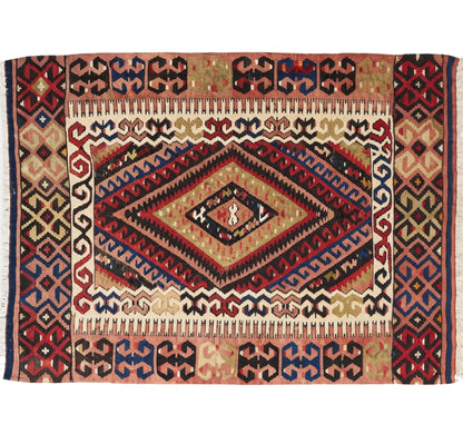 Vue horizontale du kilim Fethiye 120 x 90 cm – Tapis turc en laine de provenance Fethiye