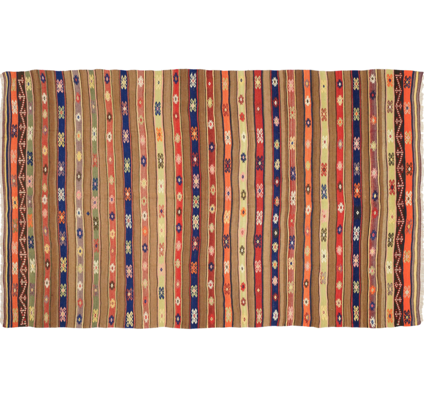 Vue horizontale du kilim Fethiye 245 x 142 cm – Tapis turc en laine de provenance Fethiye