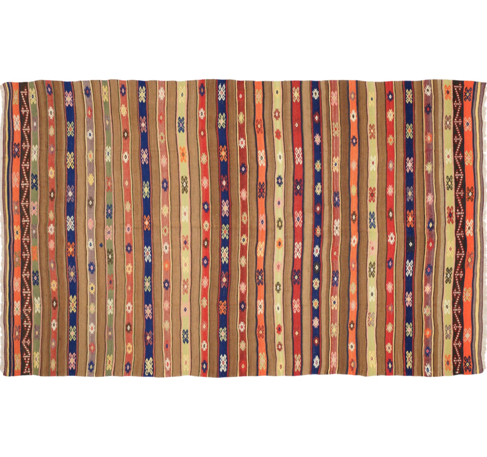 Vue horizontale du kilim Fethiye 245 x 142 cm – Tapis turc en laine de provenance Fethiye