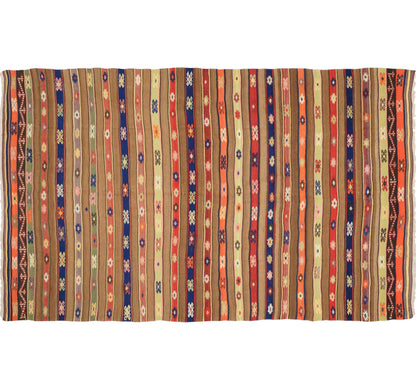 Vue horizontale du kilim Fethiye 245 x 142 cm – Tapis turc en laine de provenance Fethiye