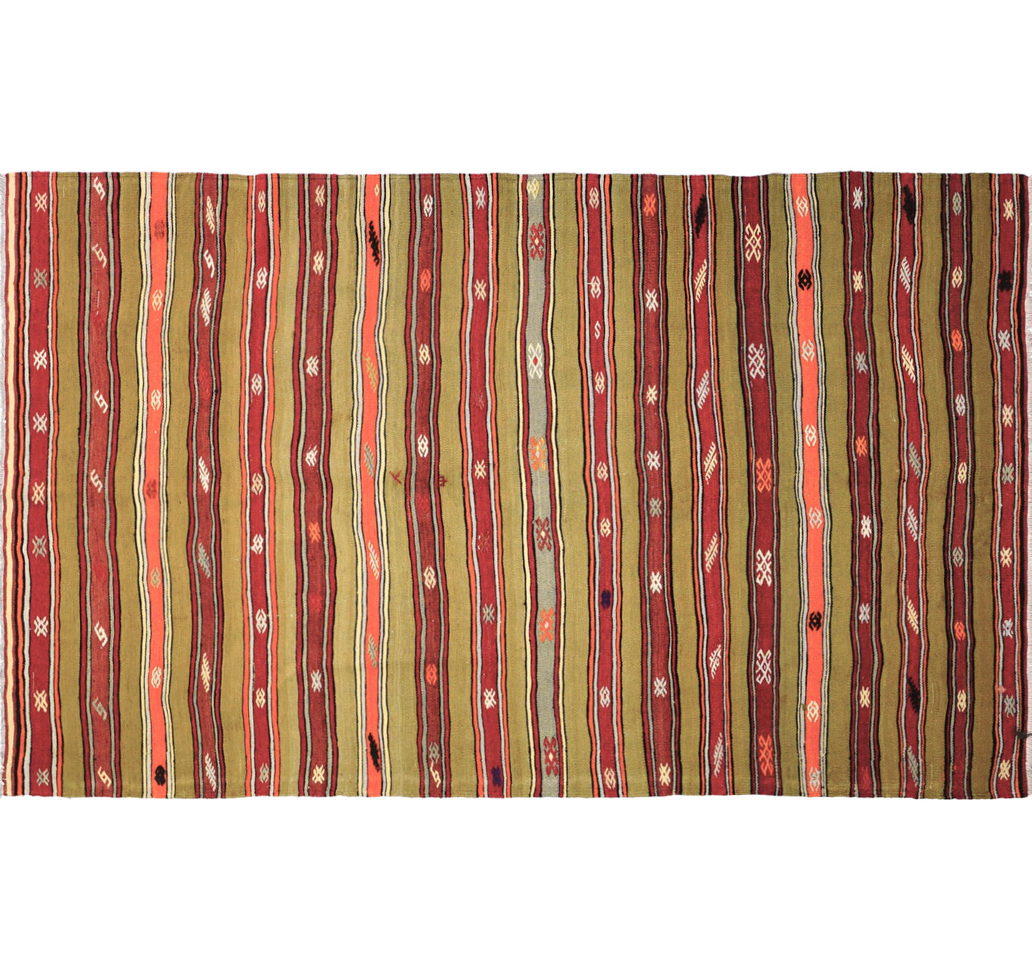 Vue horizontale du kilim Fethiye 245 x 150 cm – Tapis turc en laine de provenance Fethiye
