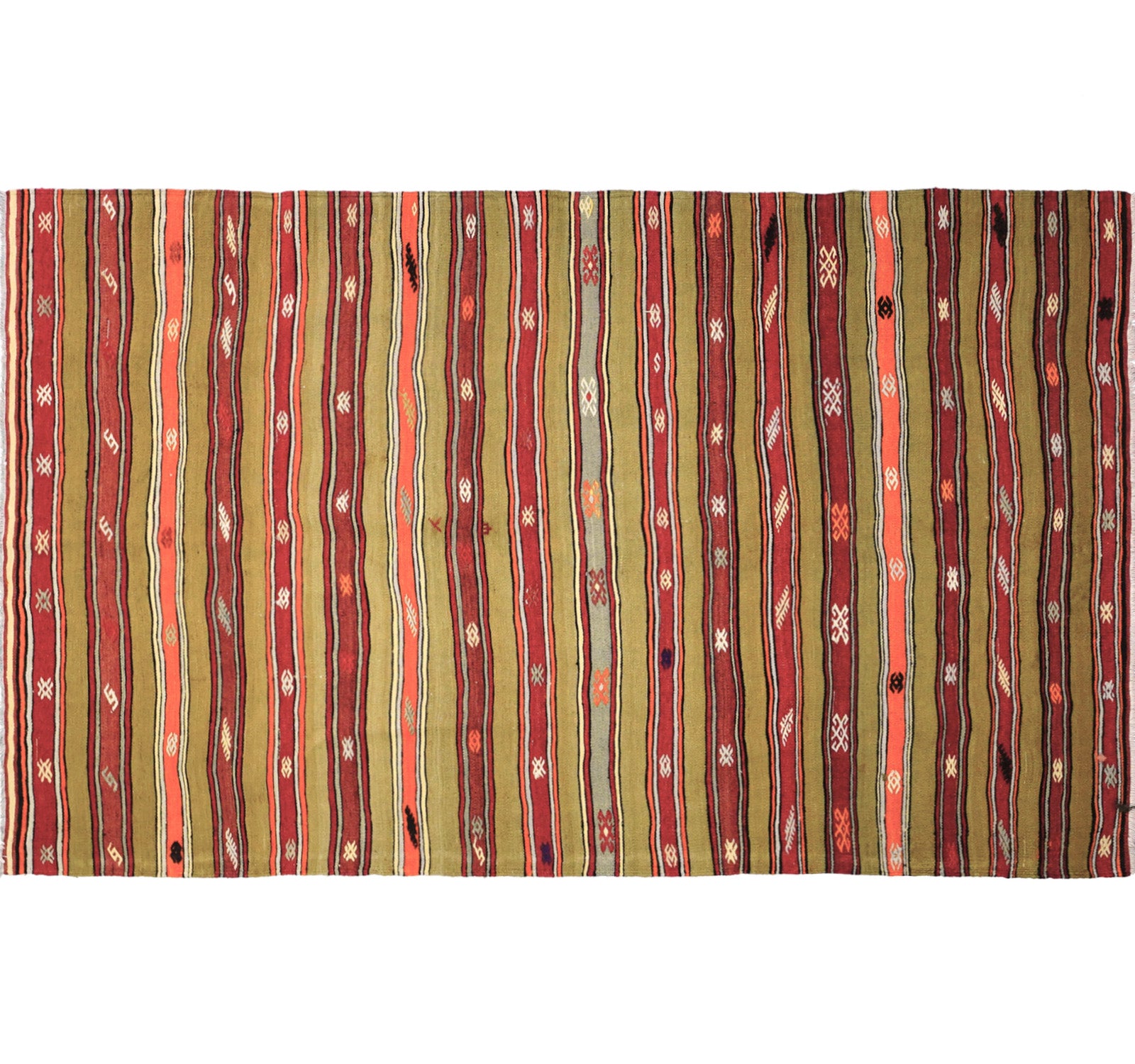 Vue horizontale du kilim Fethiye 245 x 150 cm – Tapis turc en laine de provenance Fethiye