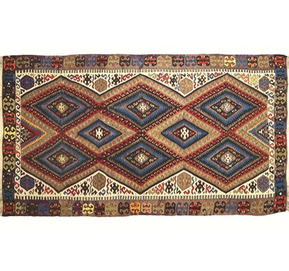 Tapis kilim ancien Fethiye 250×140 cm, vue d'ensemble – Laine naturelle, environ 65 ans, Anatolie de l'Ouest