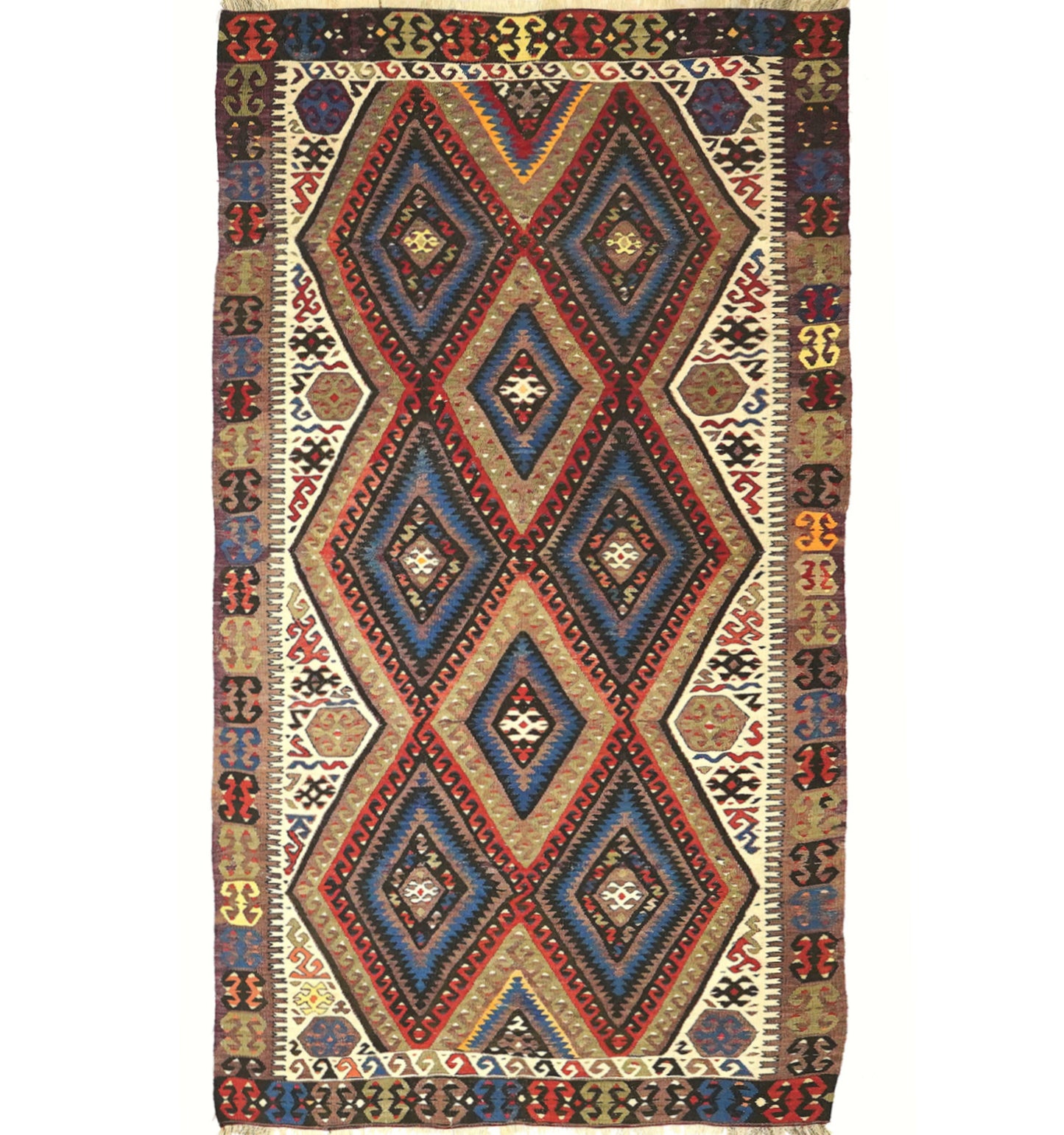 Kilim ancien Fethiye 250×140 cm – Tapis kilim tissé main en laine naturelle, Anatolie de l'Ouest