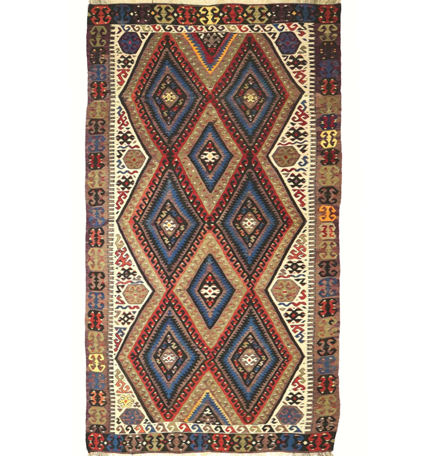 Kilim ancien Fethiye 250×140 cm – Tapis kilim tissé main en laine naturelle, Anatolie de l'Ouest
