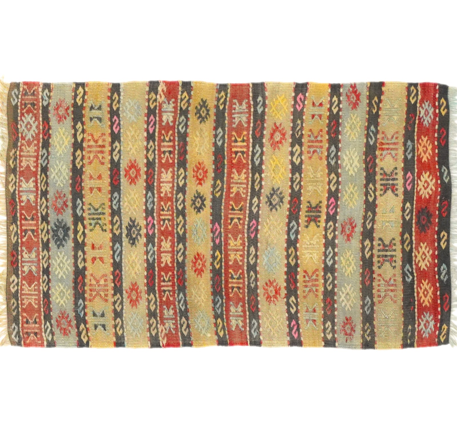 Vue horizontale du kilim Hotamis 100 x 57 cm – Tapis turc en laine de provenance Hotamis