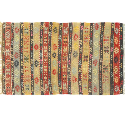 Vue horizontale du kilim Hotamis 100 x 57 cm – Tapis turc en laine de provenance Hotamis